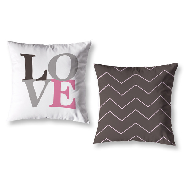 Kit 2 Capas De Almofadas Estampadas Decoração Chevron Rosa