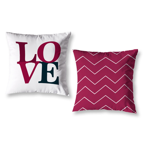 Kit 2 Capas De Almofadas Estampadas Digital Chevron Vermelho