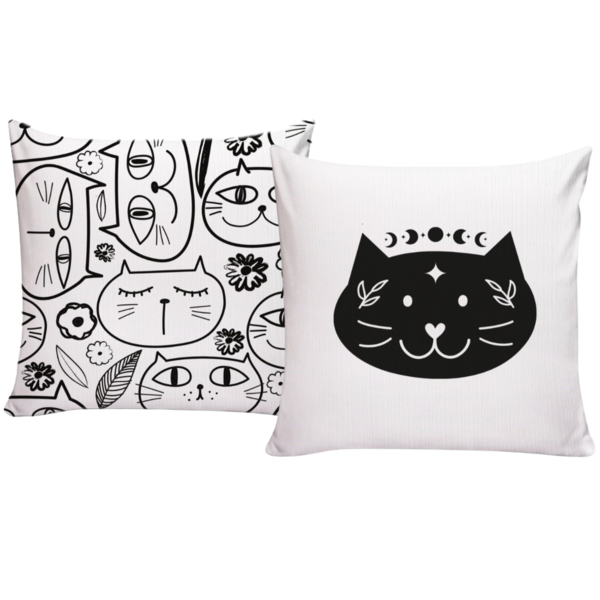 Kit 2 Capas De Almofadas Para Sofá 40x40 Gatinhos Branco