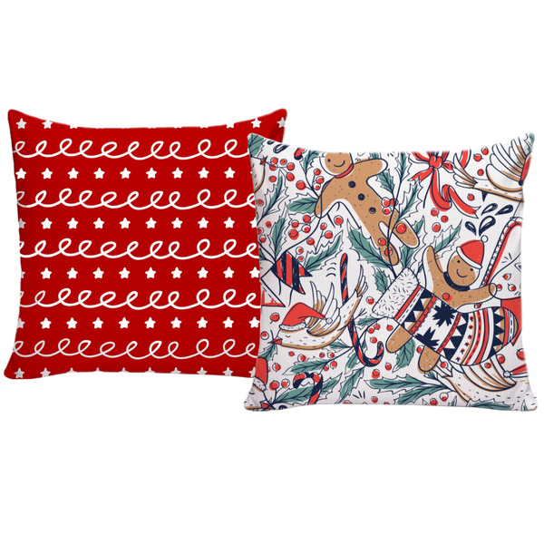 Kit 2 Capas De Almofadas Para Sofá 40x40 Tema Natal Branco