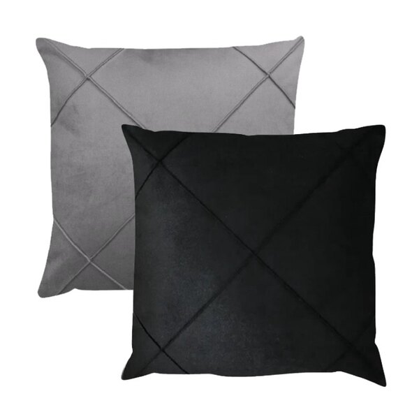 Kit 2 Capas Para Almofada Drapeada Em Veludo Quadrada Preto E