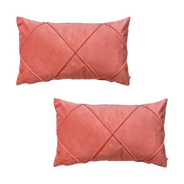 Kit 2 Capas Para Almofada Drapeada Em Veludo Retangular Rosa