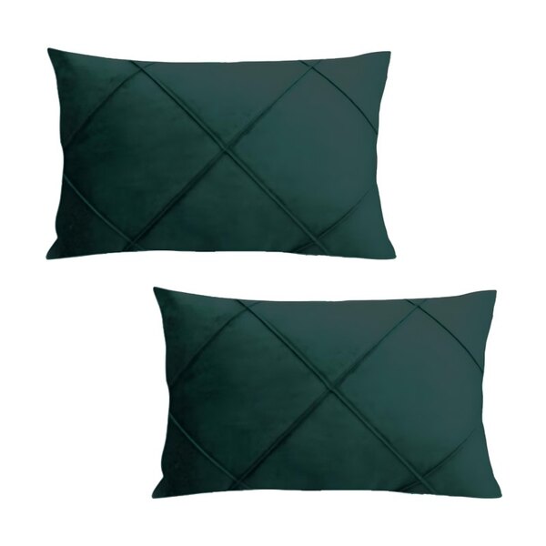 Kit 2 Capas Para Almofada Drapeada Em Veludo Retangular Verde