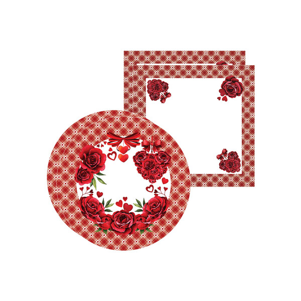 Kit 2 Capas Sousplat + 2 Guardanapos Rosas Coracao