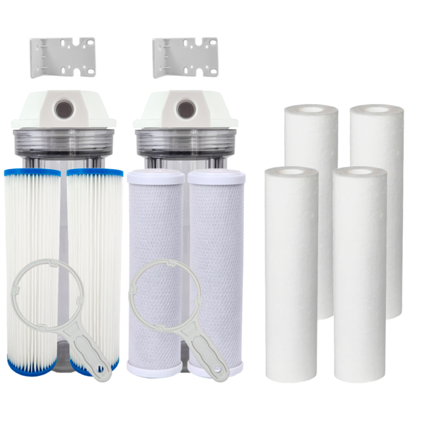 Kit 2 Carcaças 9 3/4 + 2 Plissado + 2 Carbon Block + 4 Pp Tra