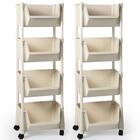 Kit 2 Carrinho Multiuso 4 Prateleiras Em Plástico Com Rodízio