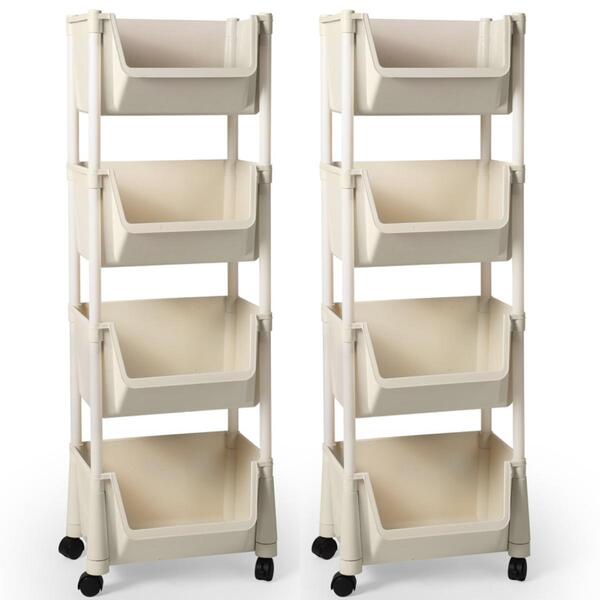Kit 2 Carrinho Multiuso 4 Prateleiras Em Plástico Com Rodízio