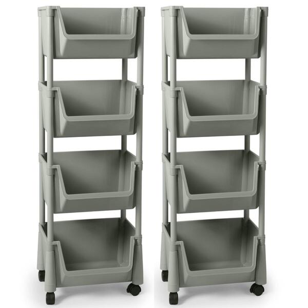 Kit 2 Carrinho Multiuso 4 Prateleiras Em Plástico Com Rodízio