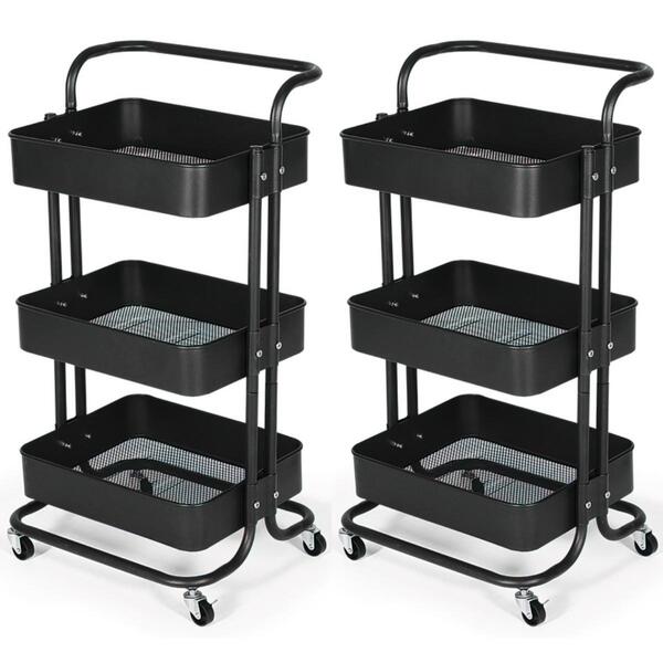 Kit 2 Carrinho Multiuso Organizador 3 Prateleiras Em Ferro -