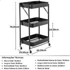 Kit 2 Carrinho Multiuso Organizador Dobrável Com 3 Prateleira