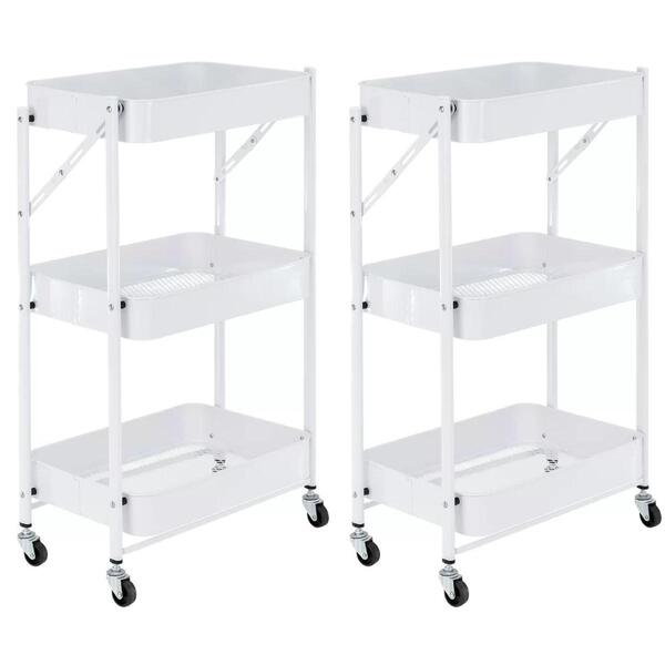 Kit 2 Carrinho Multiuso Organizador Dobrável Com 3 Prateleira