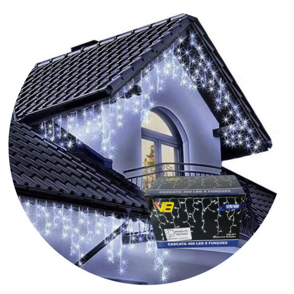 Kit 2 Cascatas 400 Leds 10m C/ 8 Funções Branco Frio C/ Fio B