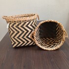 Kit 2 Cestos Organizadores Bambu Detalhado Preto Com Alça