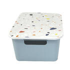 Kit 2 Cestos Organzador Com Tampa Granilite 24cm Azul