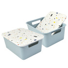 Kit 2 Cestos Organzador Com Tampa Granilite 24cm Azul