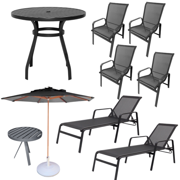 Kit 2 Chaises 1 Mesa 4 Cadeiras 1 Mesinha Ombrelone C/base -