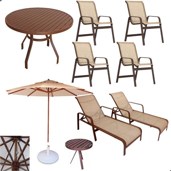 Kit 2 Chaises 1 Mesa 4 Cadeiras 1 Mesinha Ombrelone C/base -