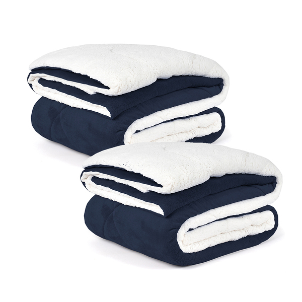 Kit 2 Coberdrom Cobertor Casal Queen Dupla Face Sherpa Azul M