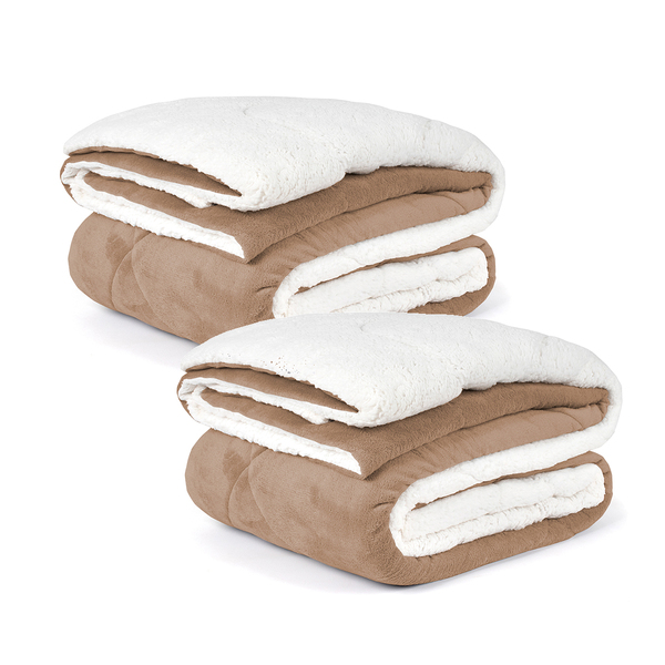 Kit 2 Cobertor Bege Edredom Coberdrom Casal Queen Dupla Face