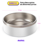 Kit 2 Comedouros Cachorro Pet Aço Inox 946ml Madog Branco