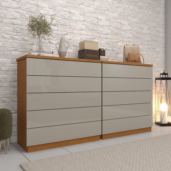 Kit 2 Cômodas 5 Gavetas Espresso Móveis Cinamomo/off White