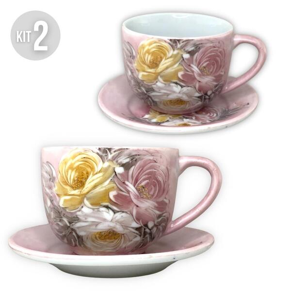 Kit 2 Consumê Jumbo Com Prato 500 Ml Caneca De Porcelana Xíca