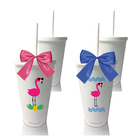 Kit 2 Copos Com Tampa, Canudo E Laço Personalizados Flamingo