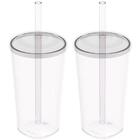 Kit 2 Copos Com Tampa E Canudo 500ml Crippa Transparente Plás