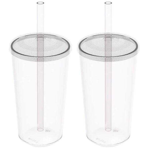 Kit 2 Copos Com Tampa E Canudo 500ml Crippa Transparente Plás