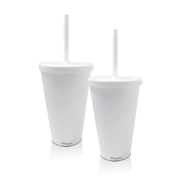 Kit 2 Copos Com Tampa E Canudo Branco Acrílico Krystalon