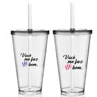 Kit 2 Copos Com Tampa E Canudo - Me Faz Bem - Para Dia Dos Na