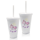 Kit 2 Copos Com Tampa E Canudo Personalizados Unicornio Dia D