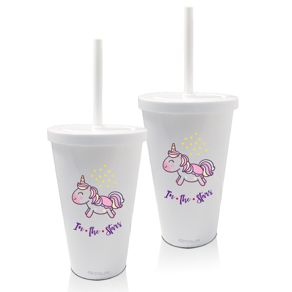 Kit 2 Copos Com Tampa E Canudo Personalizados Unicornio Dia D