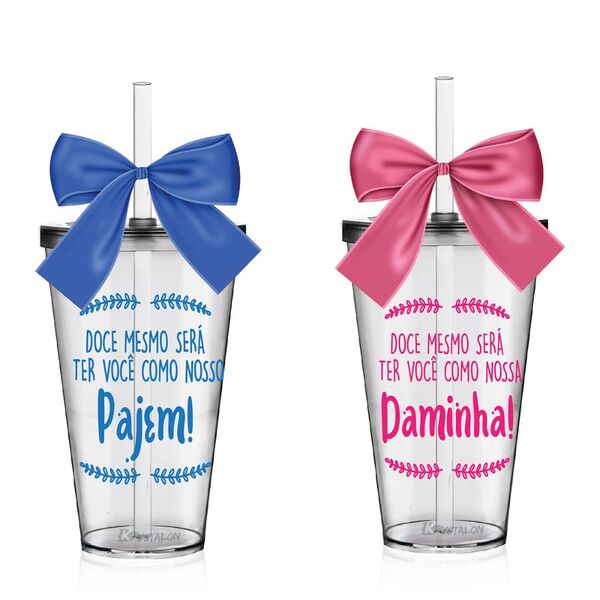 Kit 2 Copos Lembrancinha Com Laço P/ Pajem E Daminha Acrílico