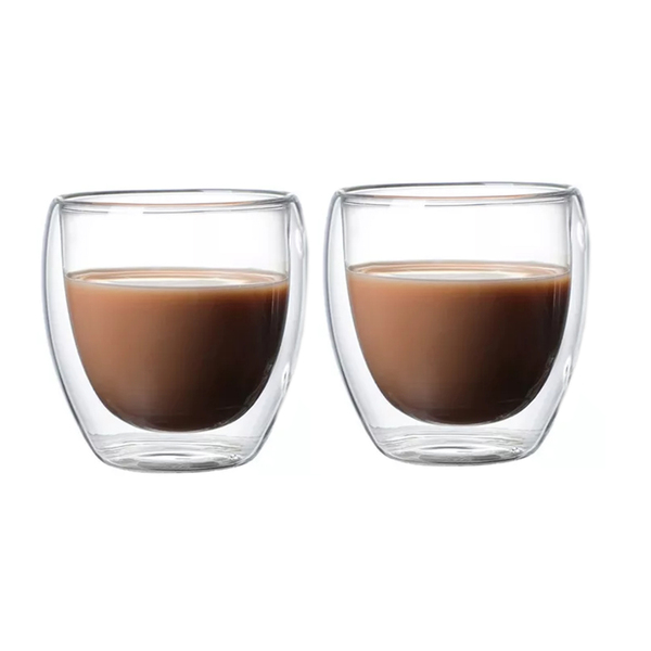Kit 2 Copos Vidro Borossilicato Parede Dupla Chá Suco 230ml