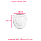Kit 2 Copos Vidro Borossilicato Parede Dupla Coração 80ml