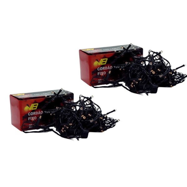 Kit 2 Cordão 300 Leds Fixo 30m Branco Frio Fio Verde Bivolt