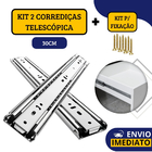Kit 2 Corrediças Gaveta Telescópica Light 30cm Com Parafusos