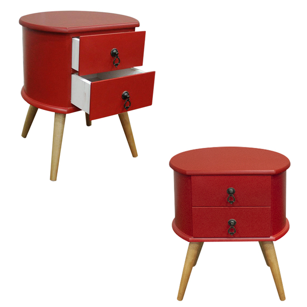 Kit 2 Criado Retro Madeira Maciça Laqueado B3 Vermelho