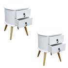 Kit 2 Criados Redondo Madeira  Maciça Retrô Premium B3  Branco