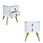 Kit 2 Criados Redondo Madeira  Maciça Retrô Premium B3  Branco