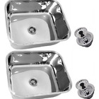 Kit 2 Cuba Fischer Inox N°3 40x34x14cm Com Válvula 3 1/2 Poli