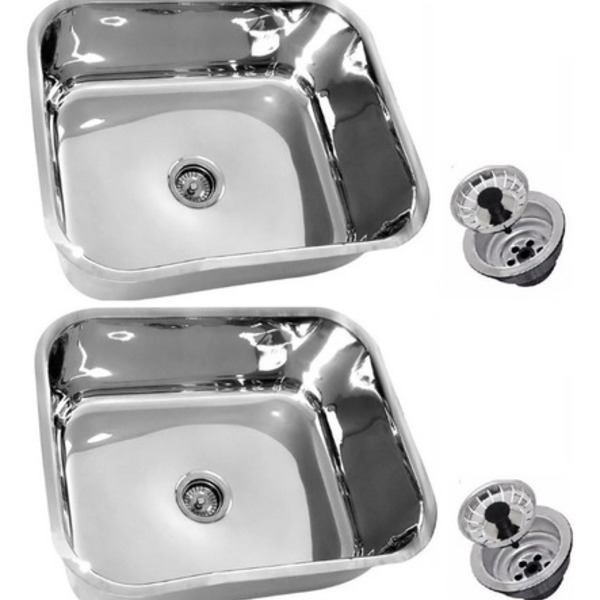 Kit 2 Cuba Fischer Inox N°3 40x34x14cm Com Válvula 3 1/2 Poli