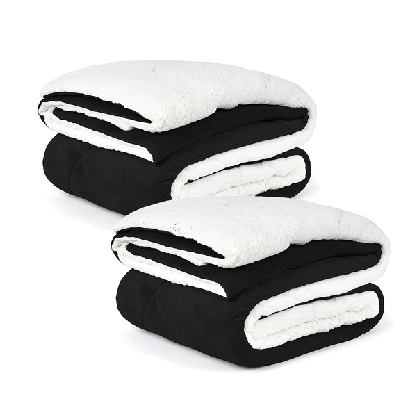 Kit 2 Edredom Coberdrom Preto Queen Size Pele De Carneiro Dup