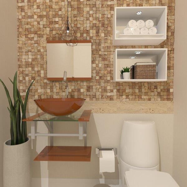 Kit 2 Em 1 Gabinete De Vidro C/cuba Redonda+torneira Dourado