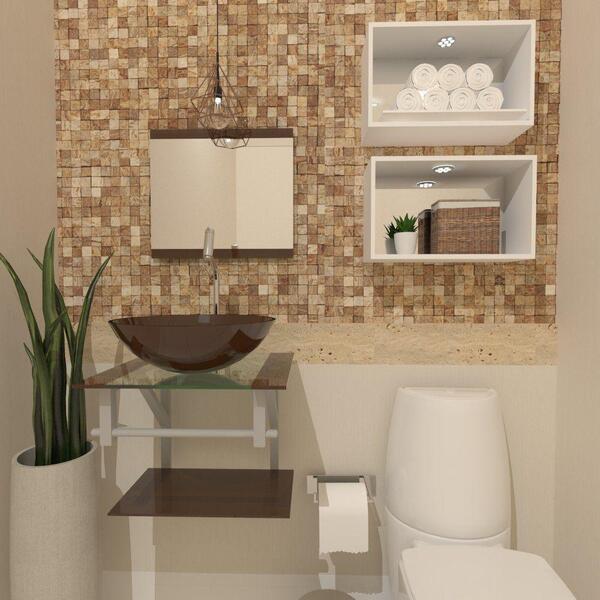 Kit 2 Em 1 Gabinete De Vidro C/cuba Redonda+torneira Marrom