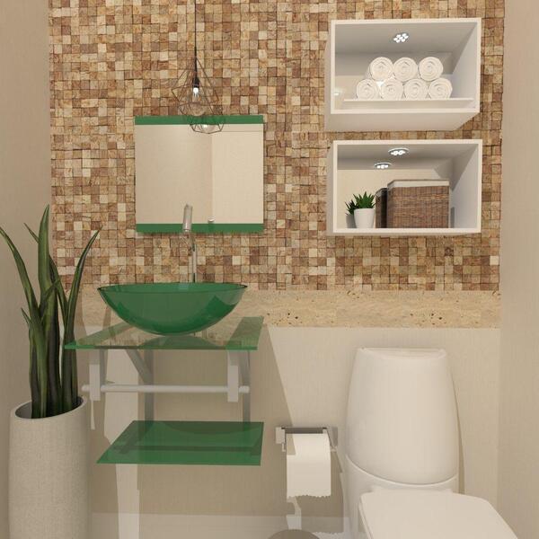 Kit 2 Em 1 Gabinete De Vidro C/cuba Redonda+torneira Verde