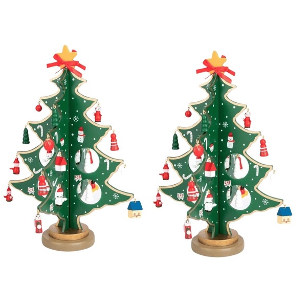 Kit 2 Enfeite De Madeira Arvore De Natal 24,5 Cm