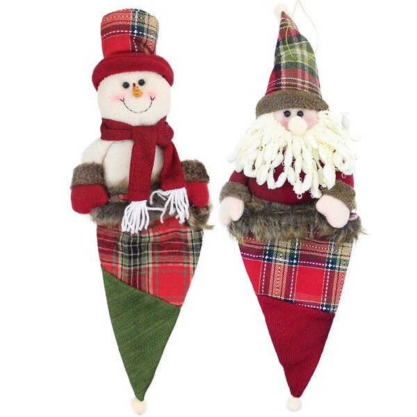 Kit 2 Enfeites Árvore Natal Papai Noel E Boneco Neve Saco Nat