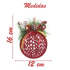 Kit 2 Enfeites Bola Vazada Árvore Natal Camurça Vermelha 16cm